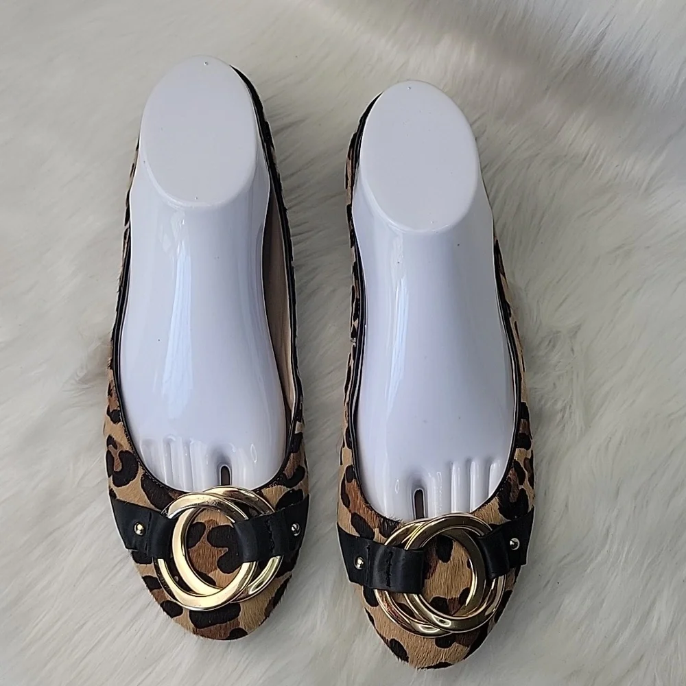 KARL LAGERFELD Liannes Leopard Animal Printed Calf Hair Embellished Ballet Flats
